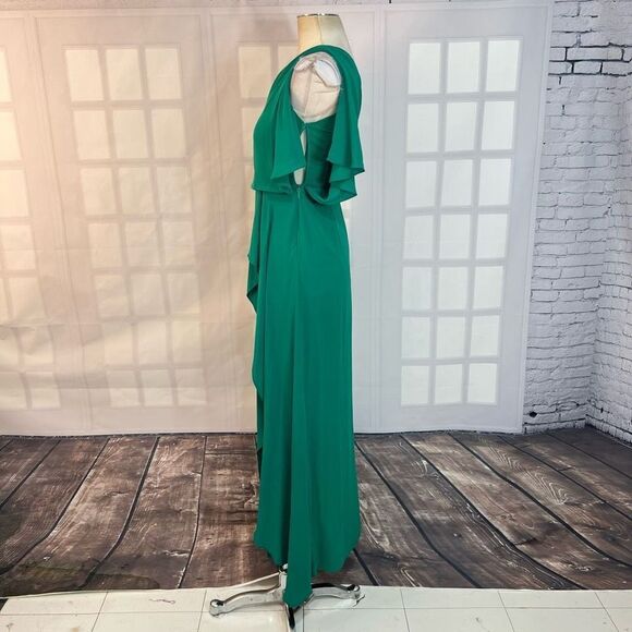BCBGMaxazria Kendal One Shoulder Ruffle Side Slit Evening Gown Green Size 0 - Picture 8 of 11